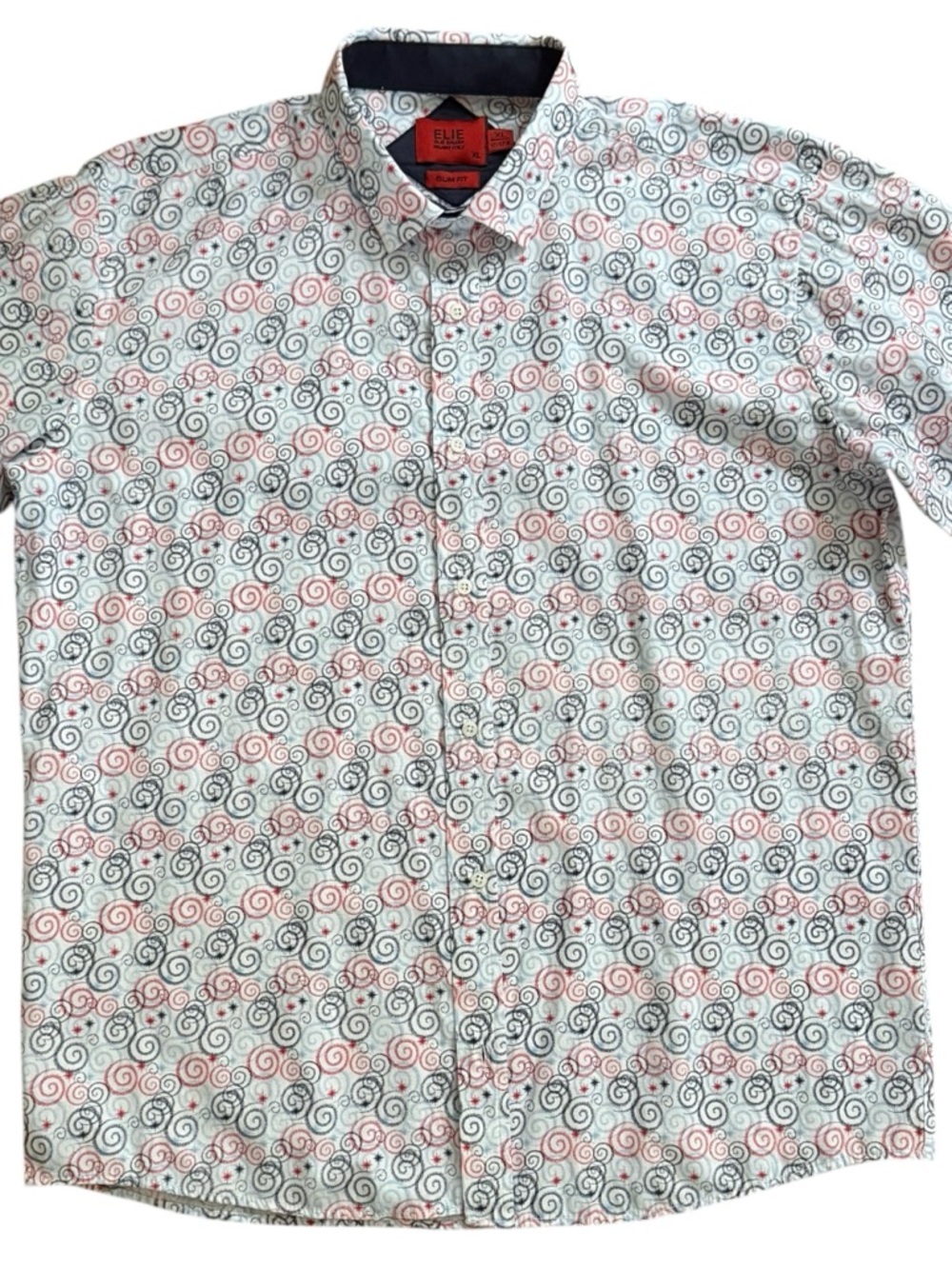 Elie Balleh Long Sleeve Dress Shirt Size XL Neck 17 Slim Fit Swirl Print Italy - Picture 2 of 14